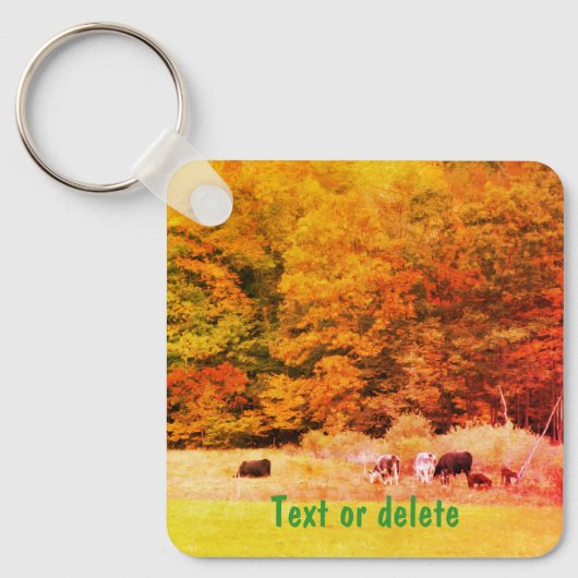 Fall Leaves Cows Field Nature Personalized Schlüsselanhänger (Vorderseite)