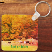 Fall Leaves Cows Field Nature Personalized Schlüsselanhänger (Rückseite)