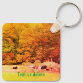 Fall Leaves Cows Field Nature Personalized Schlüsselanhänger (Rückseite)