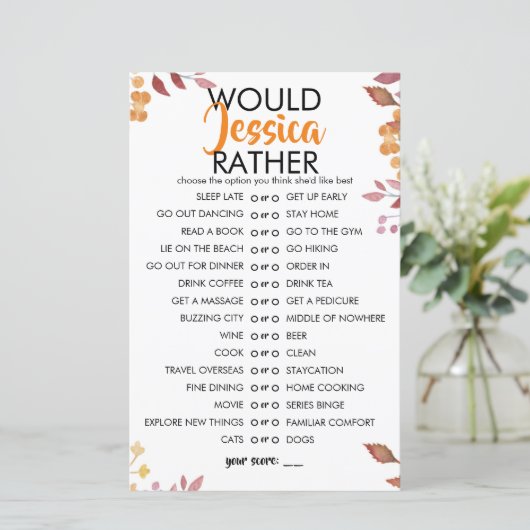 Fall Leaves Customisable Would She Rather Game (Stehend Vorderseite)