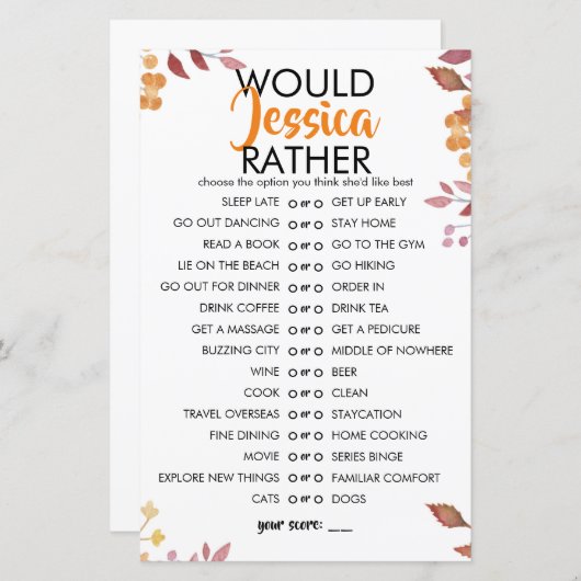 Fall Leaves Customisable Would She Rather Game (Vorne/Hinten)