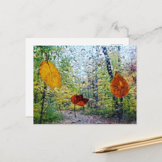 Fall Leaves In The Rain Postcard Postkarte (Vorderseite/Rückseite Beispiel)