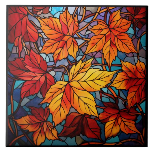 Fall leaves Stained Glass  Fliese (Vorderseite)