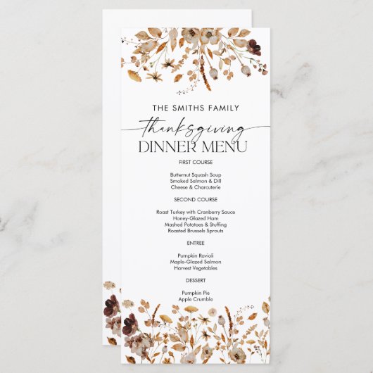 Fall Leaves Thanksgiving Dinner Flat Menu Menükarte (Vorne/Hinten)