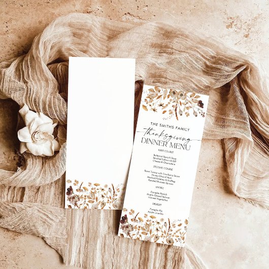 Fall Leaves Thanksgiving Dinner Flat Menu Menükarte