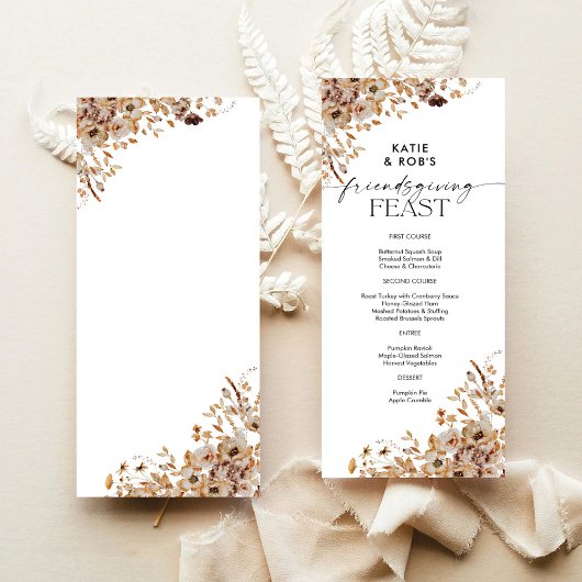 Fall Leaves Thanksgiving Dinner Flat Menu Menükarte