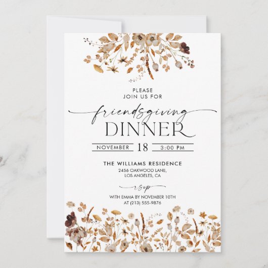 Fall Leaves Thanksgiving Dinner Invitation Einladung (Vorderseite)