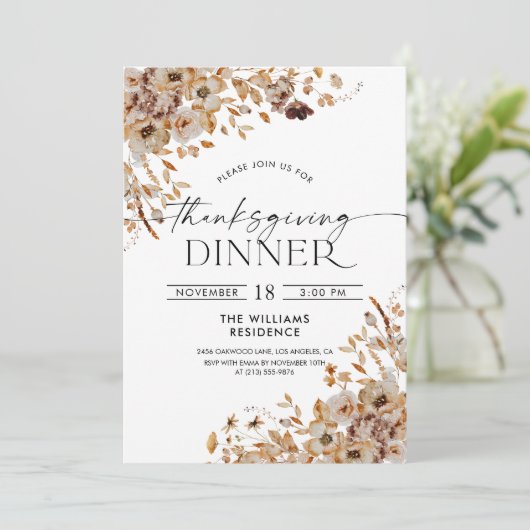 Fall Leaves Thanksgiving Dinner Invitation Einladung (Stehend Vorderseite)