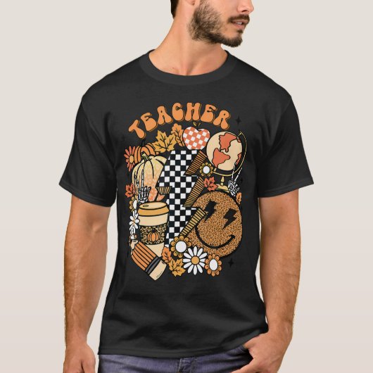 Fall Lehrer Retro Lehrer Leben Herbst Danksagung T-Shirt (Vorderseite)