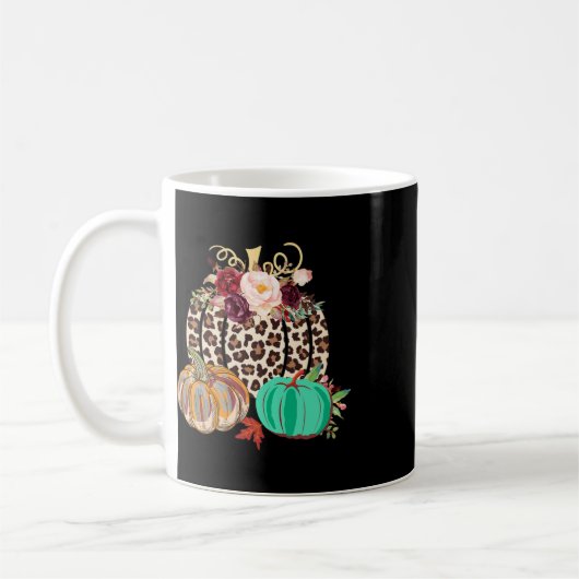 Fall Leopard Cheetah Pumpkin Rustikales Halloween  Kaffeetasse (Links)