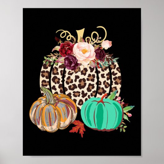 Fall Leopard Cheetah Pumpkin Rustikales Halloween  Poster (Vorne)