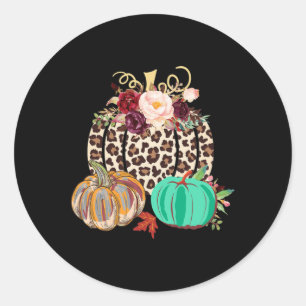 Fall Leopard Cheetah Pumpkin Rustikales Halloween Runder Aufkleber