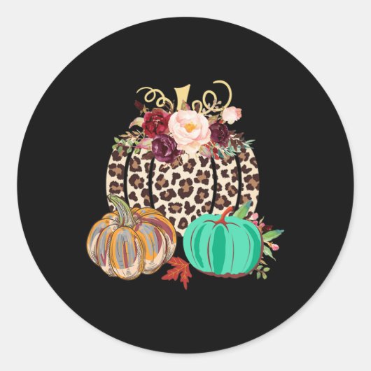 Fall Leopard Cheetah Pumpkin Rustikales Halloween  Runder Aufkleber (Vorderseite)
