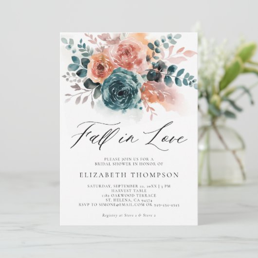 Fall Liebe Aquamarin Burnt Orange Brautparty Einladung (Stehend Vorderseite)