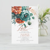 Fall Liebe Aquamarin Burnt Orange Hochzeitssemble  Einladung (Stehend Vorderseite)
