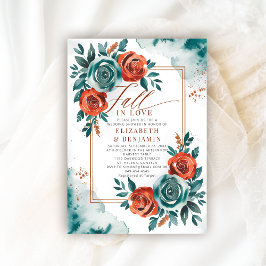 Fall-Liebe Aquamarin Orange Rahmen Hochzeitsszene  Einladung