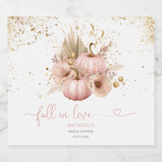 Fall Liebe Brautparty Boho Blume Pumpkin Schaumweinetikett (Einzelnes Label)