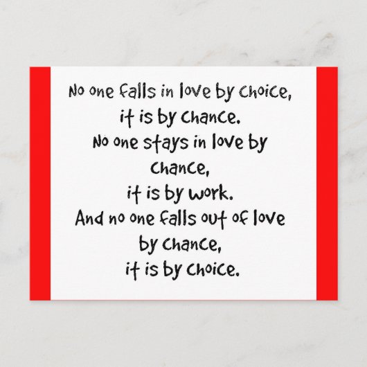 FALL LIEBE CHOICE CHANCE BLEIBE ARBEIT FALLT LIEBE POSTKARTE (Vorderseite)