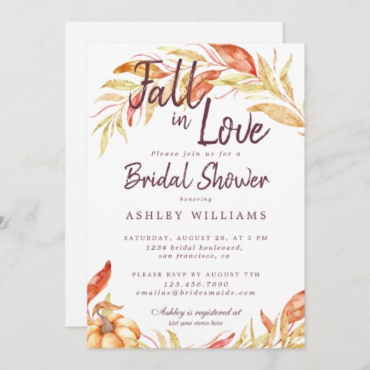 Fall Liebe Gold Foliage Burgundy Brautparty Einladung (Vorne/Hinten)