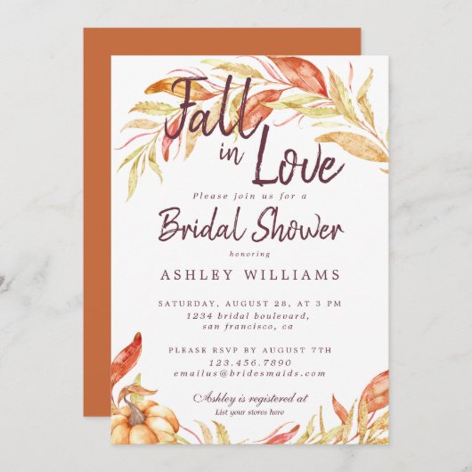 Fall Liebe Gold Foliage Orange Brautparty Einladung (Vorne/Hinten)