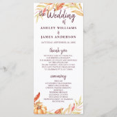 Fall Liebe Golden Foliage Burgundy Hochzeitsprogra Programm (Vorderseite)