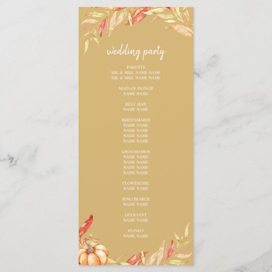 Fall Liebe Golden Foliage Yellow Wedding Program Programm (Rückseite)