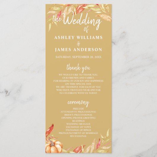 Fall Liebe Golden Foliage Yellow Wedding Program Programm (Vorderseite)