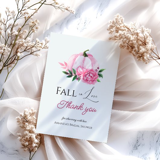 Fall Liebe Rosa Kürbis Rustikales Brautparty Dankeskarte