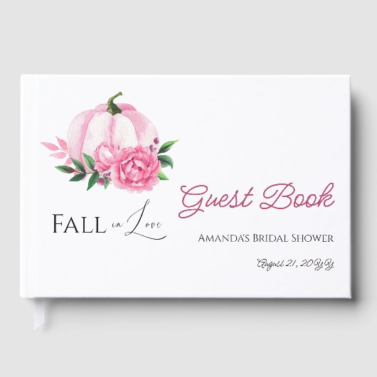 Fall Liebe Rosa Kürbis Rustikales Brautparty Gästebuch (Vorderseite)