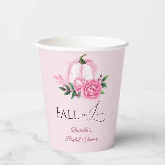 Fall Liebe Rosa Kürbis Rustikales Brautparty Pappbecher (Vorderseite)