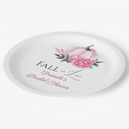 Fall Liebe Rosa Kürbis Rustikales Brautparty Pappteller (Schrägansicht)