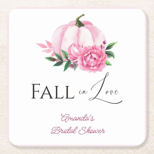 Fall Liebe Rosa Kürbis Rustikales Brautparty Rechteckiger Pappuntersetzer (Vorderseite)