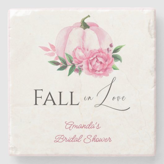 Fall Liebe Rosa Kürbis Rustikales Brautparty Steinuntersetzer (Vorderseite)