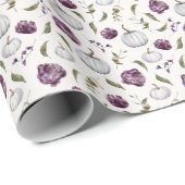 Fall Lila Floral Pumpkin Muster Geschenkpapier (Rolleneckpunkt)