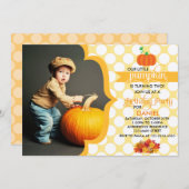 Fall Litanin Pumpkin Foto Geburtstagsparty Einladung (Vorne/Hinten)