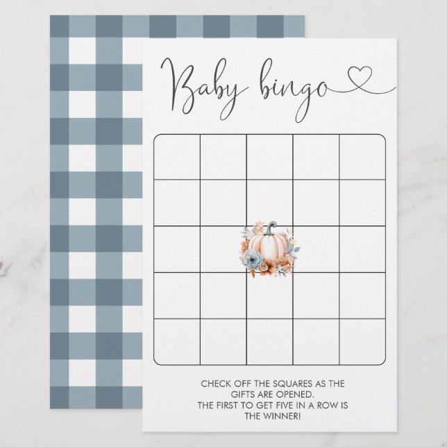 Fall Litkin Pumpkin Boy Baby Shower Bingo Spiel (Vorne/Hinten)
