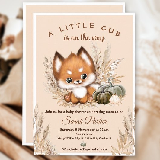 Fall Little Fox Baby Dusche Einladung