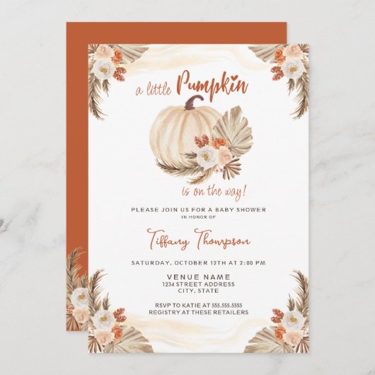 Fall Little Pumpkin Baby Dusche Einladung (Vorne/Hinten)