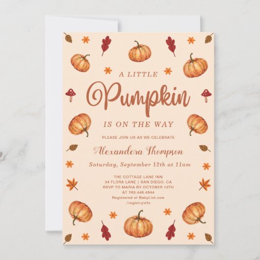 Fall Little Pumpkin Baby Dusche | Neutral Einladung (Vorderseite)