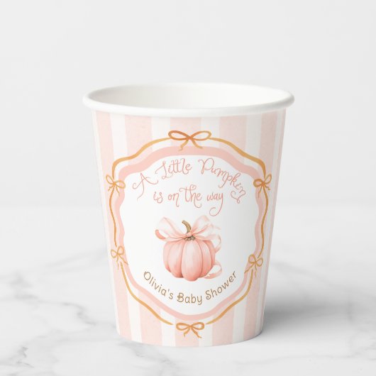 Fall Little Pumpkin Bow Floral Baby Shower Pappbecher (Rückseite)