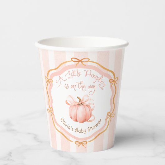 Fall Little Pumpkin Bow Floral Baby Shower  Pappbecher (Vorderseite)