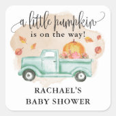 Fall Little Pumpkin Farm Truck Baby Dusche Quadratischer Aufkleber (Vorderseite)