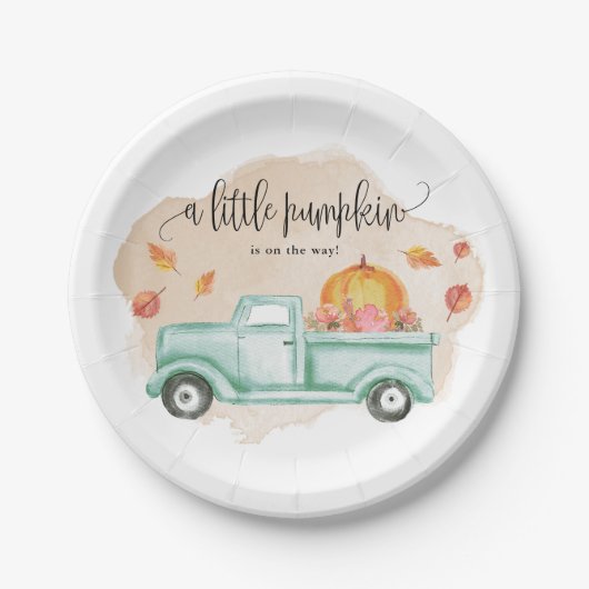 Fall Little Pumpkin Farm Truck Baby Shower Dessert Pappteller (Vorderseite)
