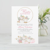 Fall Little Pumpkin Glitzer White Pink Baby Dusche Einladung (Stehend Vorderseite)