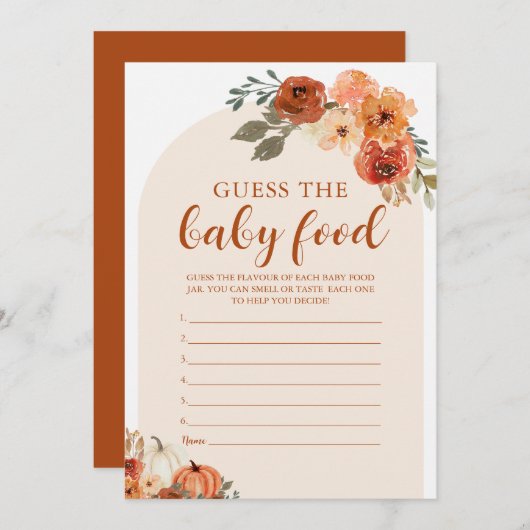 Fall Little Pumpkin Ratet die Baby Food Game Card Einladung (Vorne/Hinten)