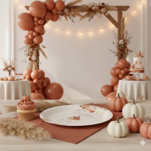 Fall Little Pumpkin Rustic Terracotta Babydusche Pappteller