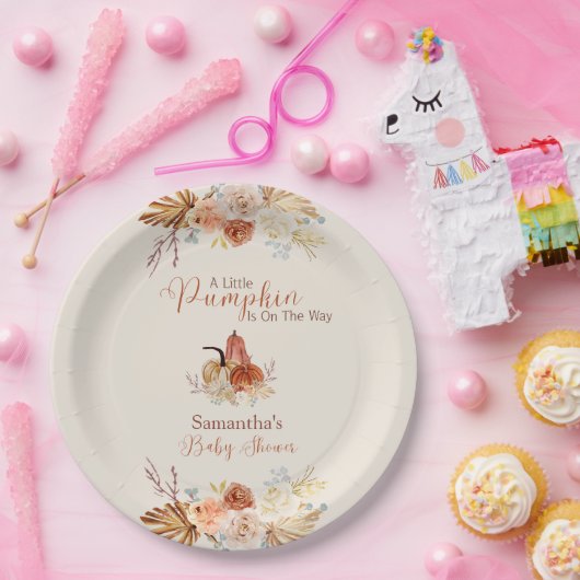 Fall Little Pumpkin Rustic Terracotta Babydusche Pappteller (Party)