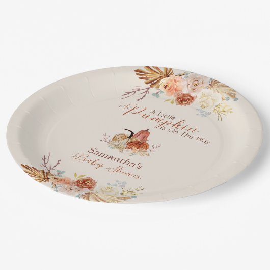 Fall Little Pumpkin Rustic Terracotta Babydusche Pappteller (Schrägansicht)