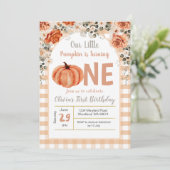 Fall Little Pumpkin Turning One 1. Geburtstag Einladung (Stehend Vorderseite)