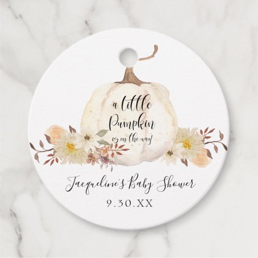 Fall Little Pumpkin Wasserfarbenflorale Babydusche Geschenkanhänger (Vorderseite)